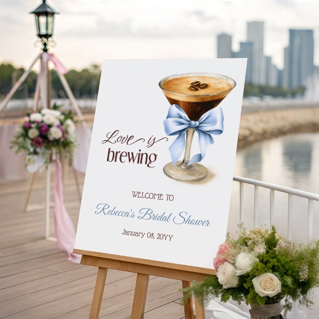 Love is Brewing Blue Bow Coffee Bridal Shower Foam Board (Creator Uploaded)