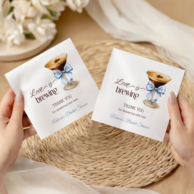 Love is Brewing Blue Bow Coffee Bridal Shower Napkins (Creator Uploaded)