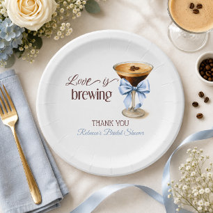 Love is Brewing Blue Bow Coffee Bridal Shower Paper Plates
