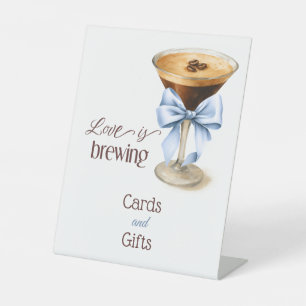 Love is Brewing Blue Bow Coffee Bridal Shower Pedestal Sign