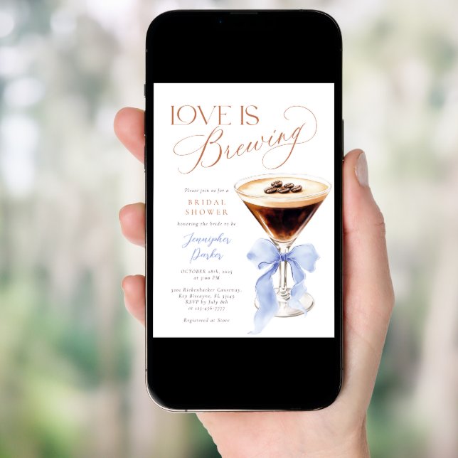 Love is Brewing Blue Bridal Shower Invitation (Front Digital)