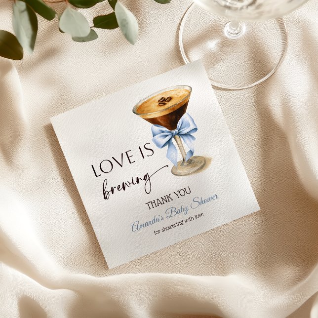 Love is Brewing Blue Coquette Bow Bridal Shower Napkins (Creator Uploaded)