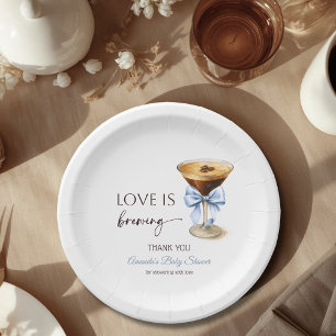 Love is Brewing Blue Coquette Bow Bridal Shower Paper Plates