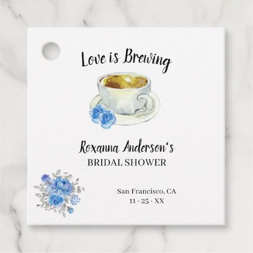 Love is Brewing Blue Flowers Tea Bridal Shower  Favor Tags