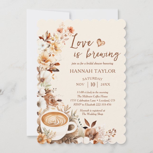 Love Is Brewing Boho Coffee Bridal Shower Invitation (Front)