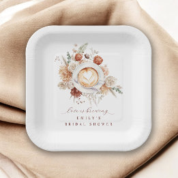 Love is Brewing Boho Rustic Floral Bridal Shower Paper Plates