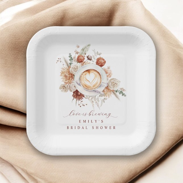 Love is Brewing Boho Rustic Floral Bridal Shower Paper Plates (Creator Uploaded)