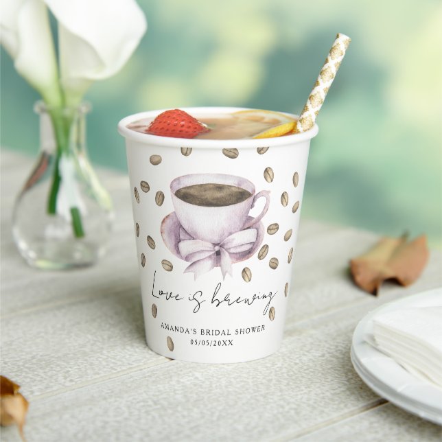 Love is brewing Bow Coffee Bridal shower Paper Cups (Insitu)