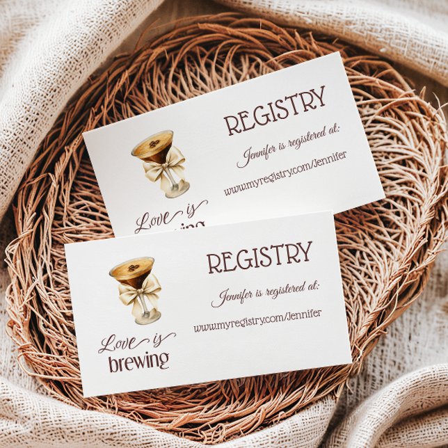 Love is Brewing Bow Coffee Bridal Shower Registry Enclosure Card (Creator Uploaded)