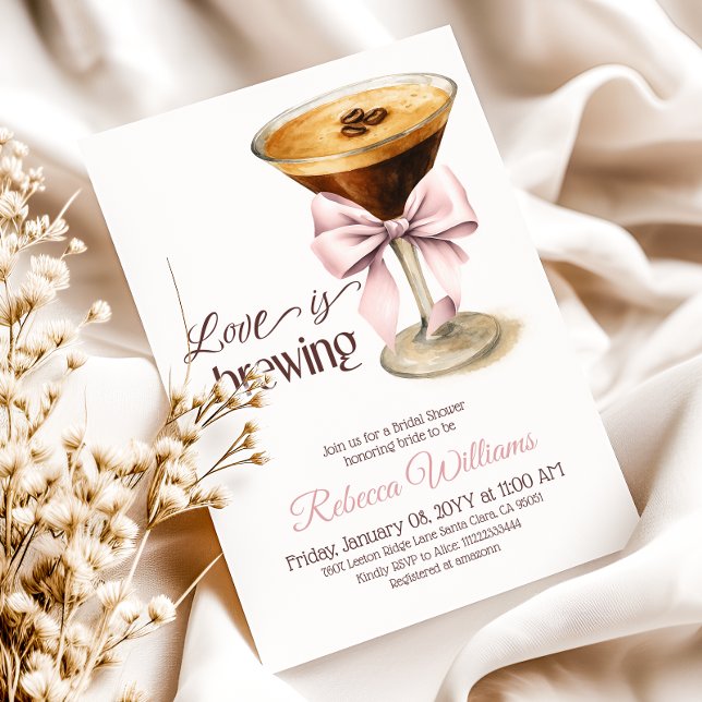 Love is Brewing Bow Espresso Coffee Bridal Shower Invitation (Creator Uploaded)
