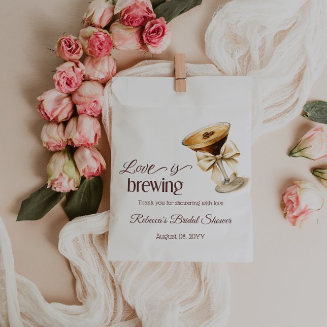 Love is Brewing Bow Espresso Martini Bridal Shower Favor Bag (Creator Uploaded)