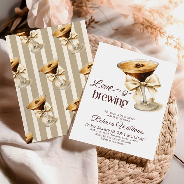 Love is Brewing Bow Espresso Martini Bridal Shower Invitation (Creator Uploaded)