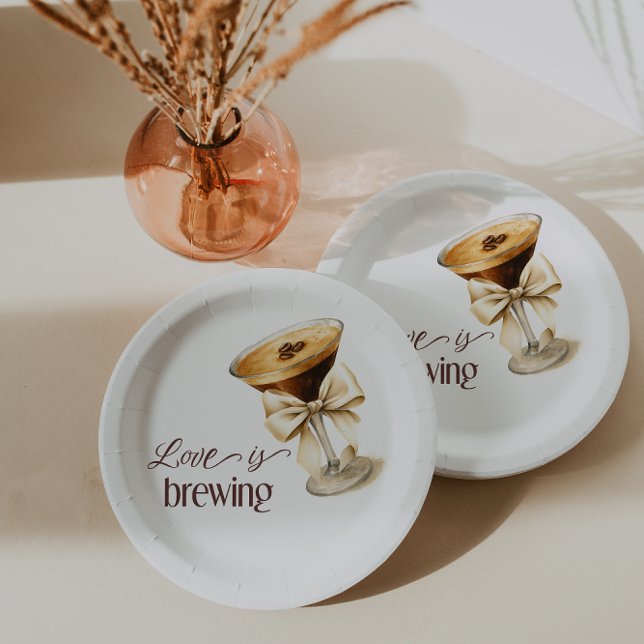 Love is Brewing Bow Espresso Martini Bridal Shower Paper Plates (Creator Uploaded)