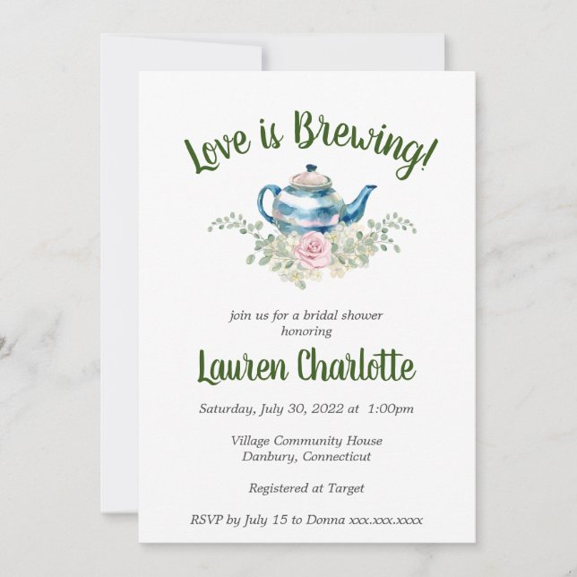 Love is Brewing | Bridal Baby Shower | Tea Party Invitation (Front)