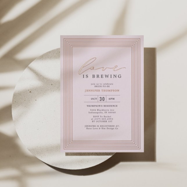Love is Brewing Bridal Shower Blush Rose Gold Foil Invitation (Creator Uploaded)