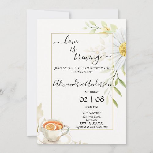 Love Is Brewing Bridal Shower Chrysanthemum Invitation