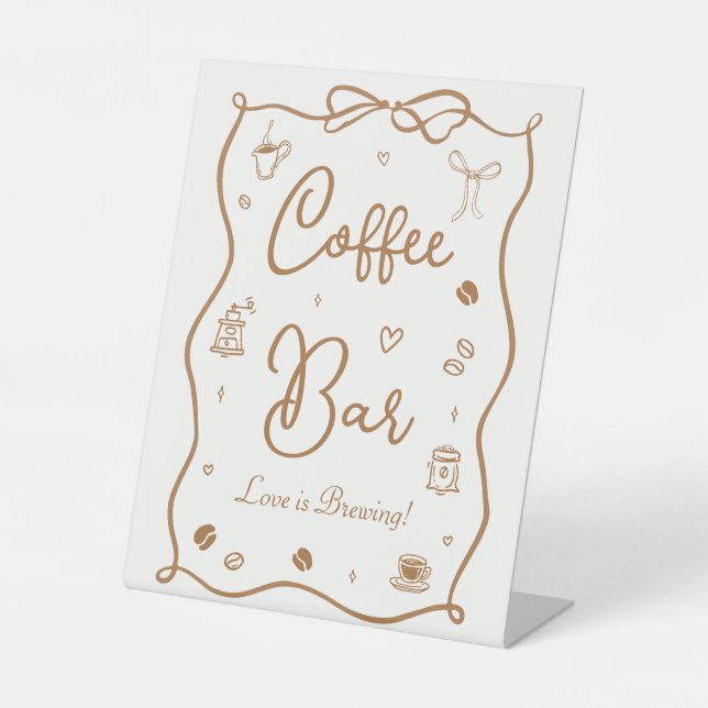 Love is Brewing Bridal Shower Coffee Bar Pedestal Sign (Front)