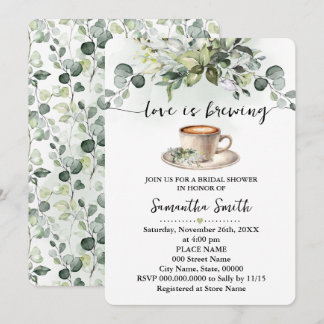 Love is Brewing Bridal Shower Coffee Eucalyptus Invitation
