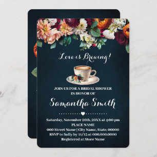 Love is Brewing Bridal Shower Coffee Flowers Invitation