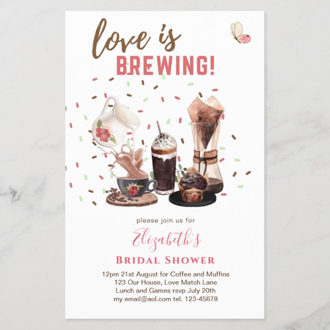 Love Is Brewing BRIDAL SHOWER Coffee Muffins INVIT Flyer (Front)