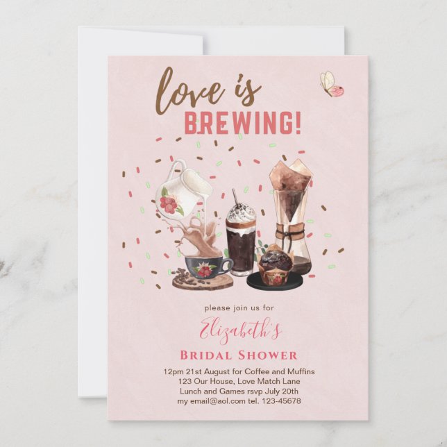 Love Is Brewing BRIDAL SHOWER Coffee Muffins INVIT Invitation (Front)