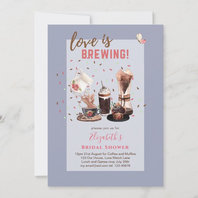 Love Is Brewing BRIDAL SHOWER Coffee Muffins INVIT Invitation (Front)