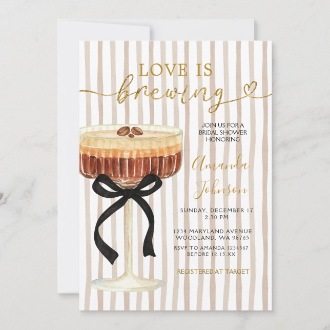 Love Is Brewing Bridal Shower Espresso Martini Invitation (Front)
