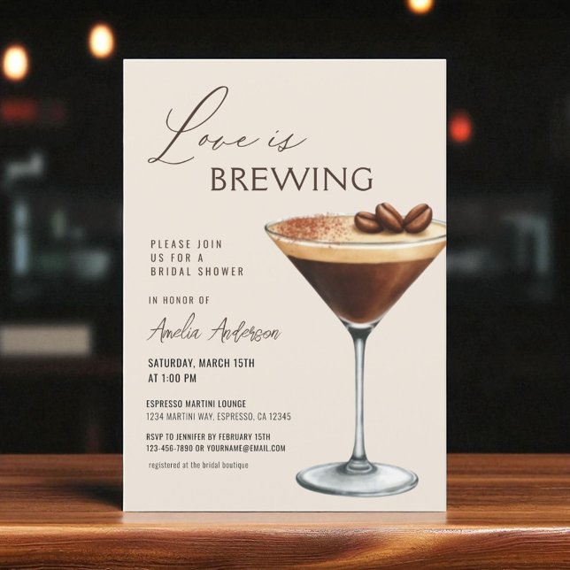 Love is Brewing Bridal Shower Espresso Martini Invitation (Creator Uploaded)
