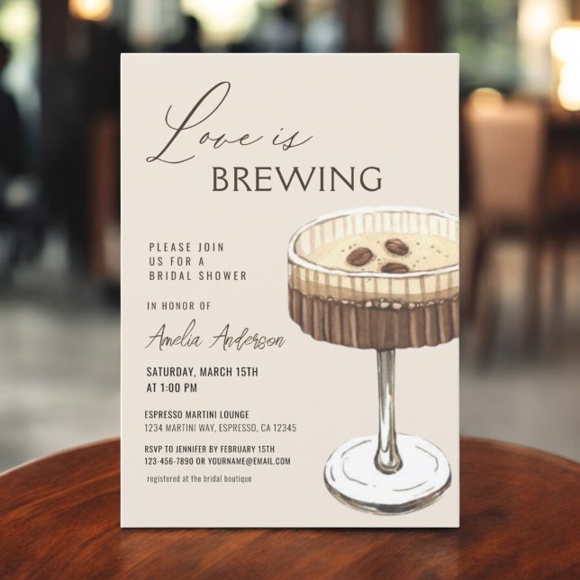 Love is Brewing Bridal Shower Espresso Martini Invitation (Creator Uploaded)