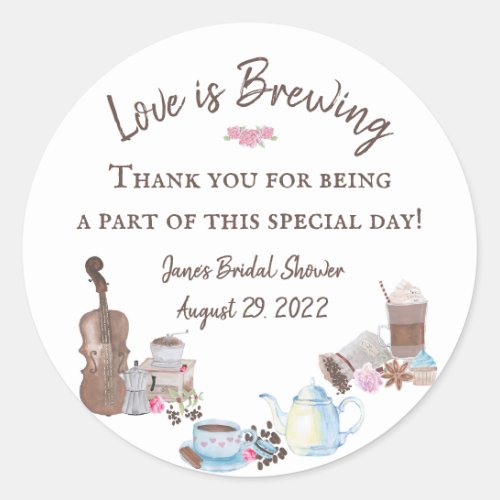 Love is Brewing Bridal Shower Favor Stickers