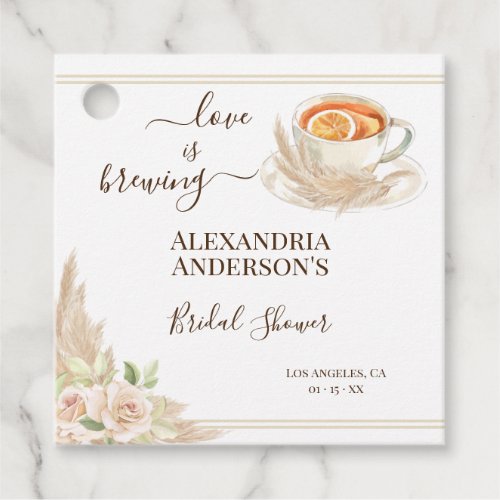 Love Is Brewing Bridal Shower Floral Favor Tags