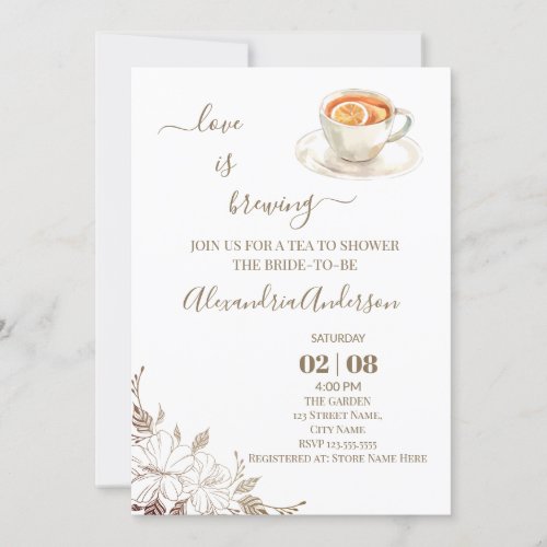 Love Is Brewing Bridal Shower Floral Invitation