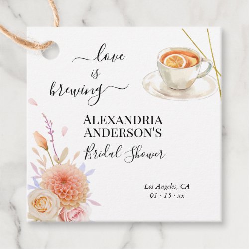 Love Is Brewing Bridal Shower Floral Roses Favor Tags