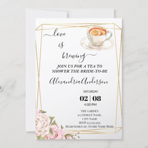 Love Is Brewing Bridal Shower Floral Roses Invitation