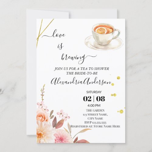 Love Is Brewing Bridal Shower Floral Roses Invitation