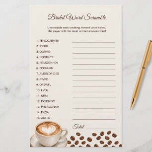 Love Is Brewing Bridal Shower Game Paper Sheets