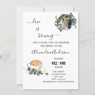 Love Is Brewing Bridal Shower Greenery Eucalyptus  Invitation