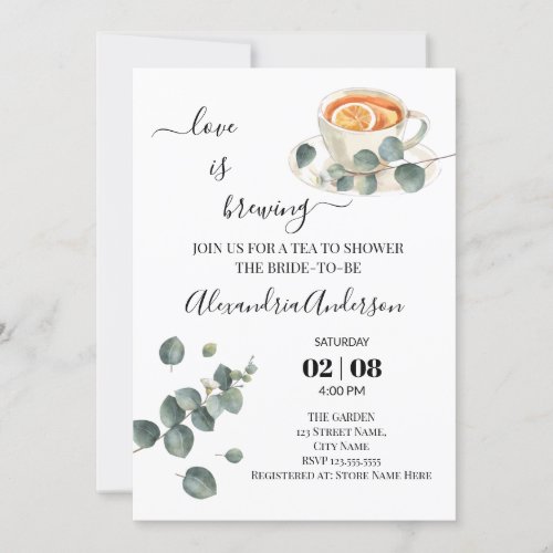 Love Is Brewing Bridal Shower Greenery Eucalyptus Invitation