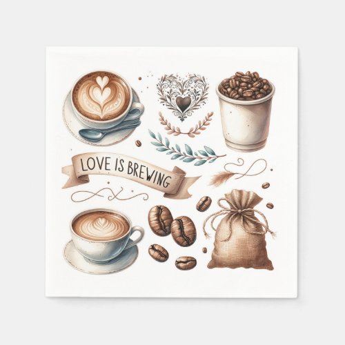 Love is Brewing Bridal Shower Napkins