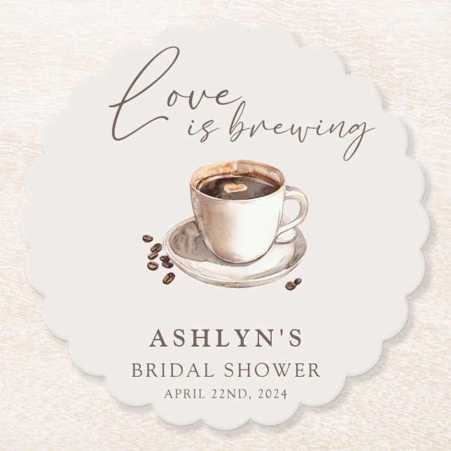 Love is Brewing Bridal Shower Paper Coasters (Front)