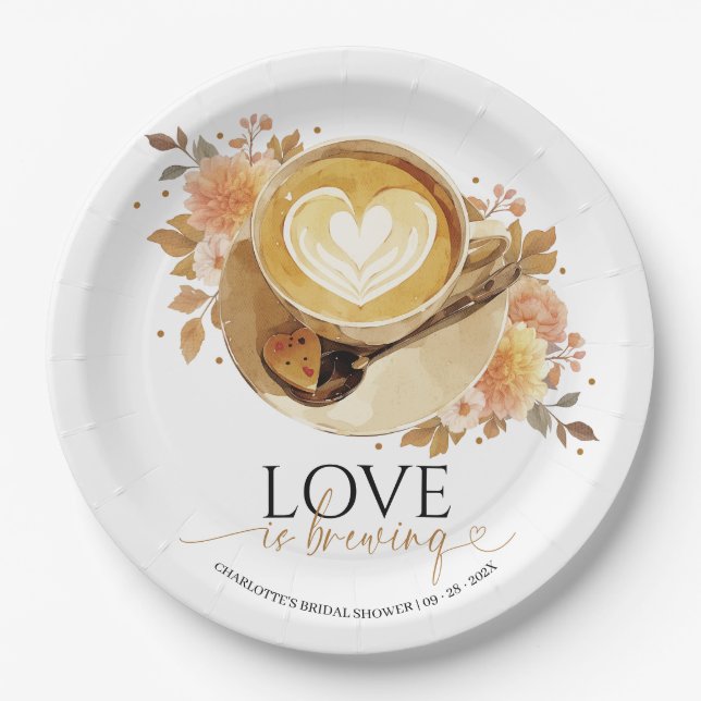 Love Is Brewing Bridal Shower Paper Plates (Front)
