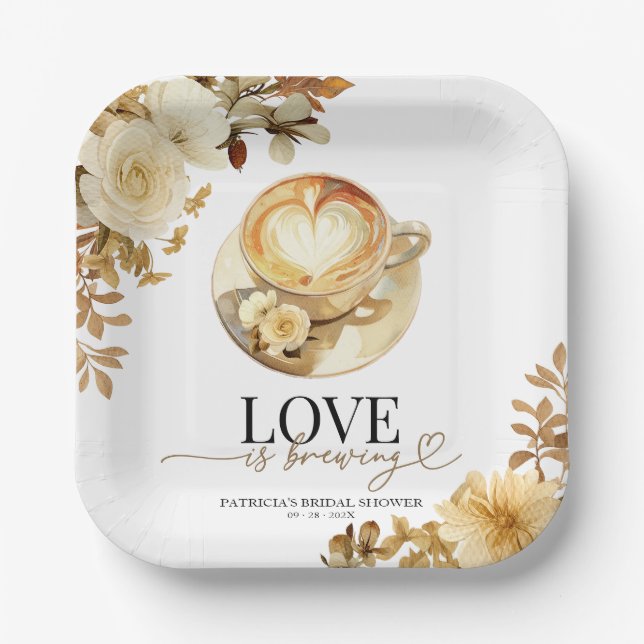 Love Is Brewing Bridal Shower Paper Plates (Front)