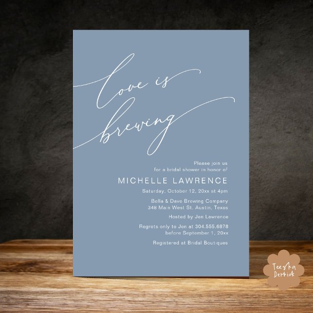 Love is Brewing, Bridal Shower Party Celebration Invitation (Love is Brewing, Bridal Shower Beer Party Wine Tasting Invitation Card PDF Contemporary Dusty Blue)