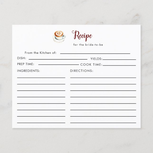 Love is Brewing Bridal Shower Recipe Card (Front)