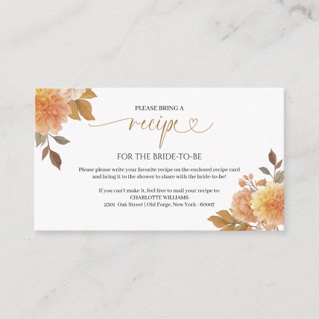 Love Is Brewing Bridal Shower Recipe Request Enclosure Card (Front)