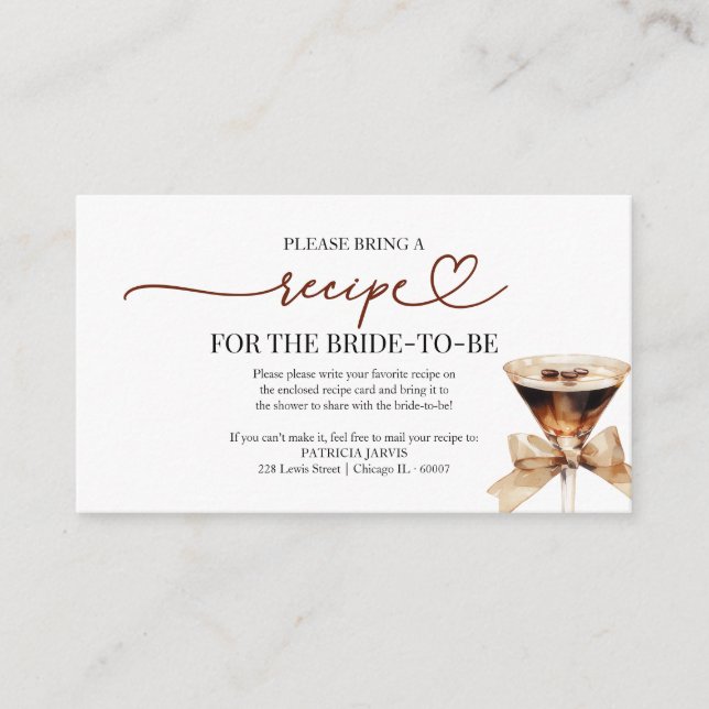 Love Is Brewing Bridal Shower Recipe Request  Enclosure Card (Front)