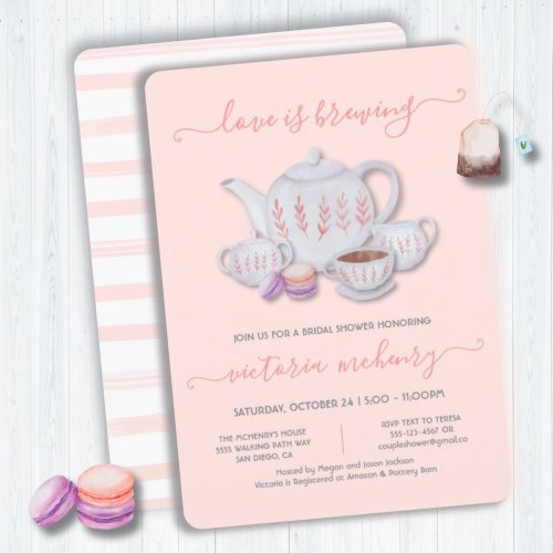 Love is brewing Bridal Shower Tea  Cookies Invita Invitation