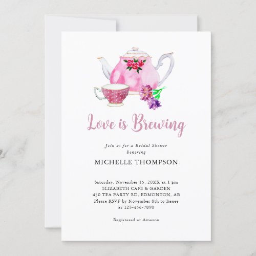 Love is Brewing Bridal Shower Tea Party Floral Invitation