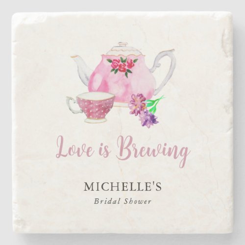 Love is Brewing Bridal Shower Tea Party  Stone Coaster