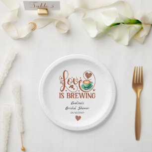 Love Is Brewing Bridal Shower Terracotta Coffee  Paper Plates